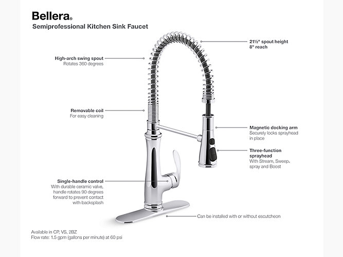K 29106 Bellera Semi Professional, Kohler Bathroom Faucet Parts